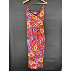 Milly Lilliana Floral Cowl Neck Satin Midi Dress Size 6 Red Party Wedding Guest